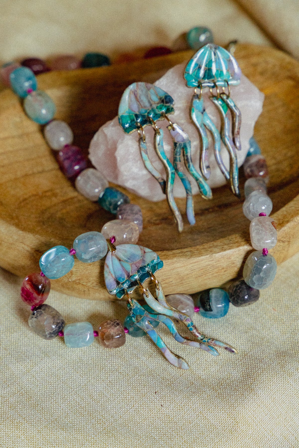 Earrings | Jellyfish print + set with necklace and pendant