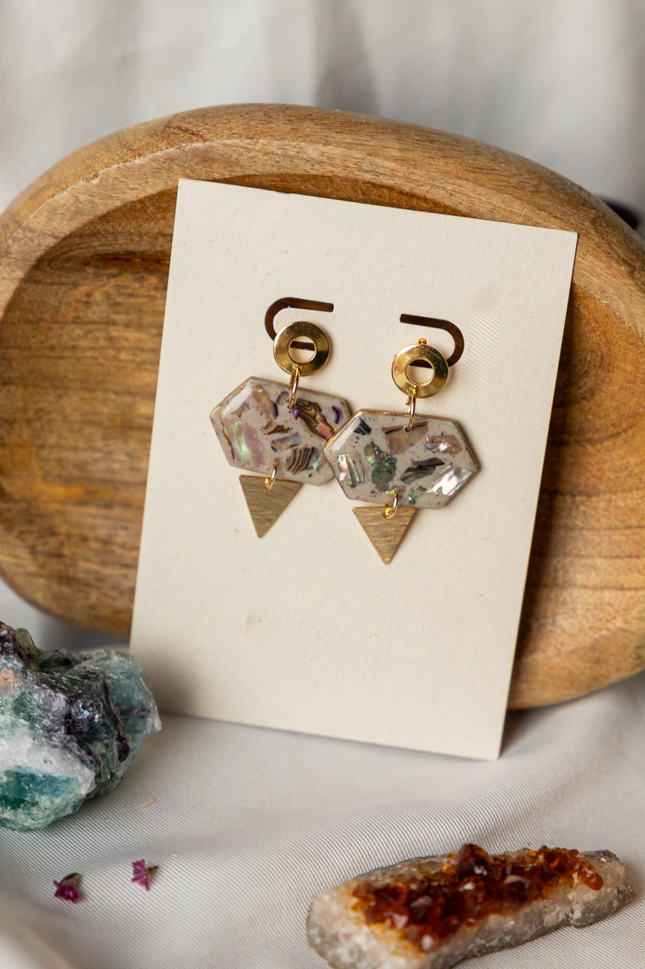 Oorbellen | Mother of Pearl Moon hex