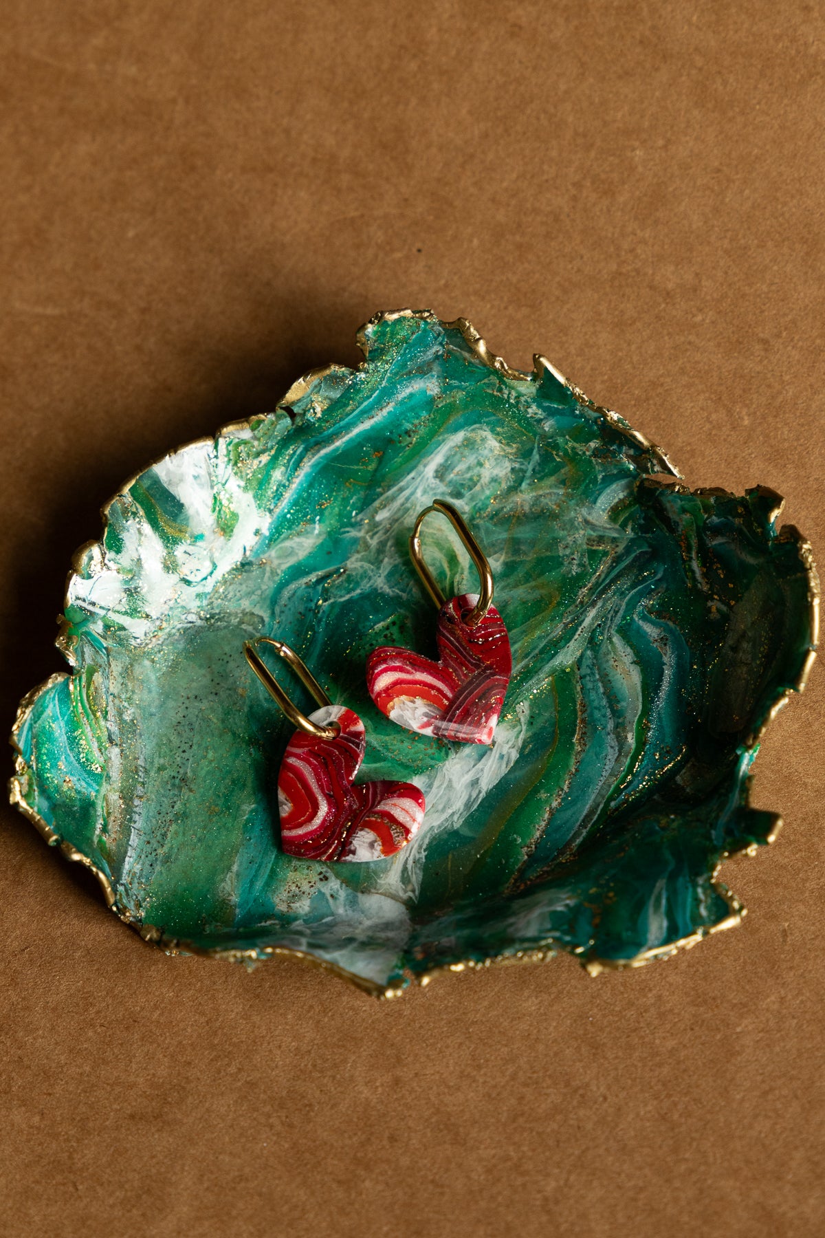 Accessoire | Faux agate dish in green
