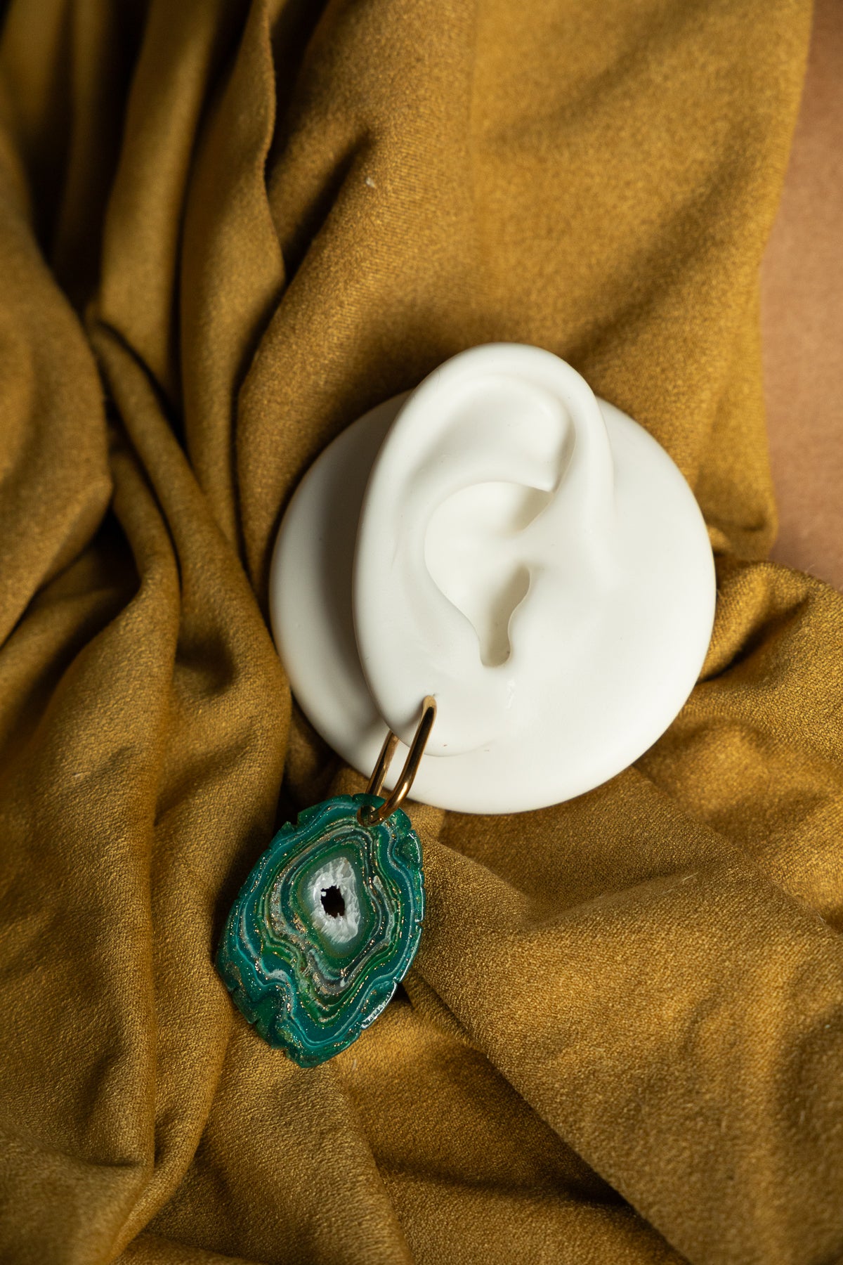 Oorbellen | faux agate green organic