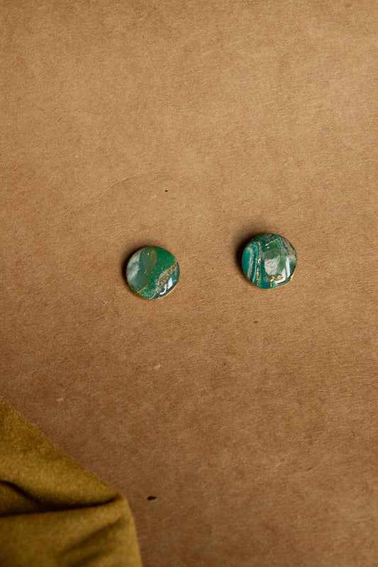 agate groene oorstekers met marmer effect van polymeer klei en roestvrijstalen oorstekers
