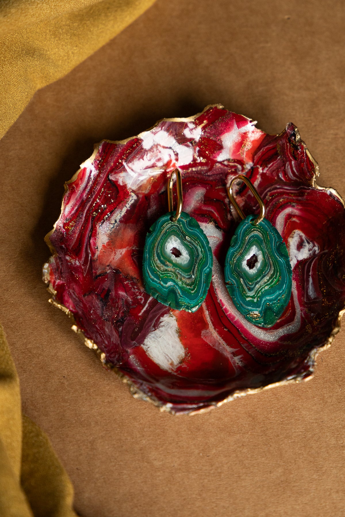 Oorbellen | faux agate green organic