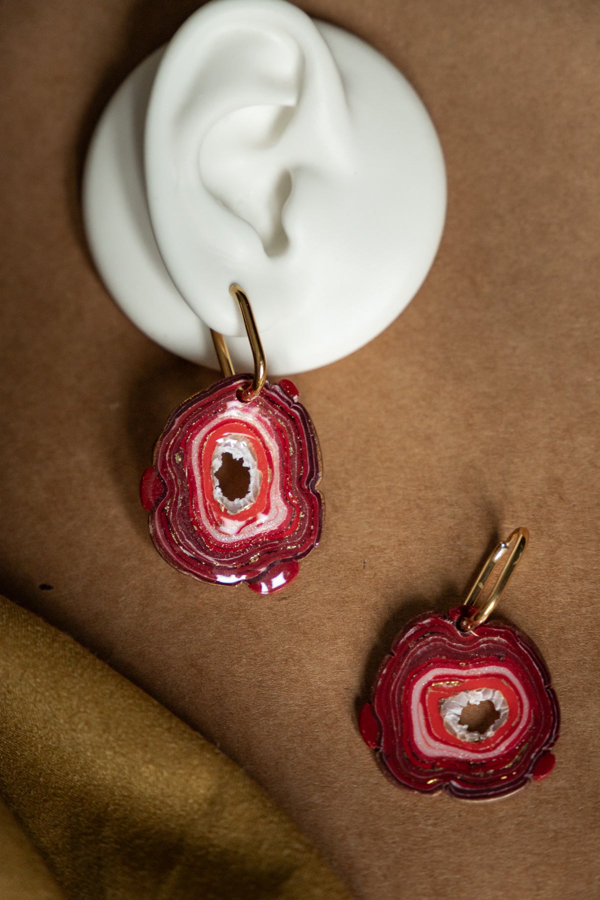 Oorbellen | Faux agate red organic