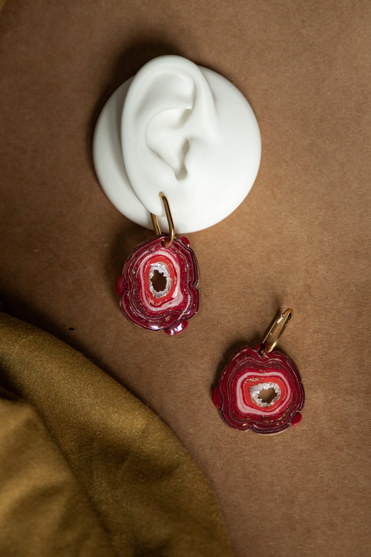 Oorbellen | Faux agate red organic