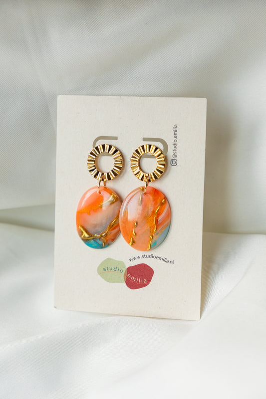 oorbellen van klei, klei oorbellen, polymeer klei, polymeer klei sieraden, sieraden van klei, unieke sieraden, turquoise effect, steen effect, faux steen, handgemaakte oorbellen