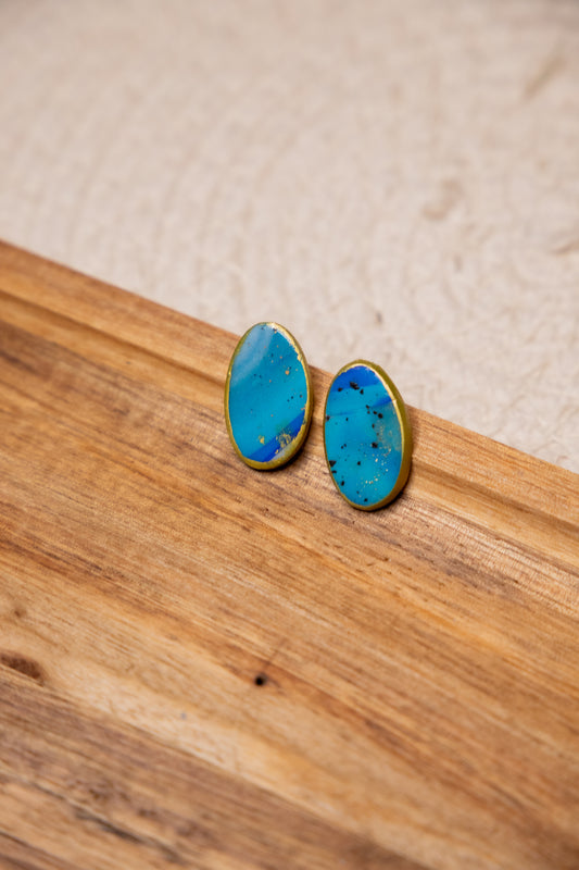 Oorbellen | Stud ovaal Blue Agate