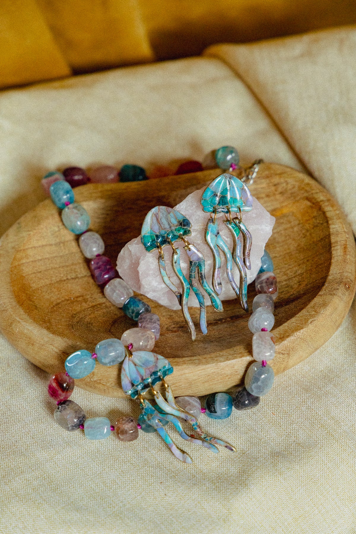 Earrings | Jellyfish print + set with necklace and pendant