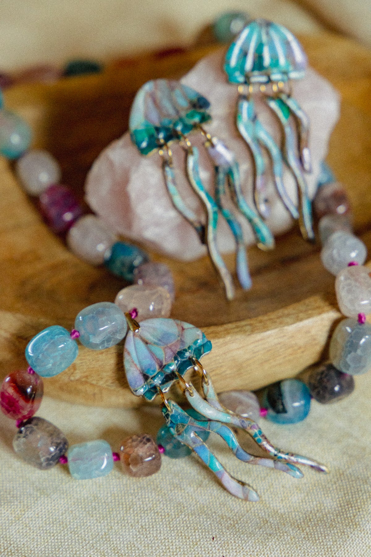 Earrings | Jellyfish print + set with necklace and pendant