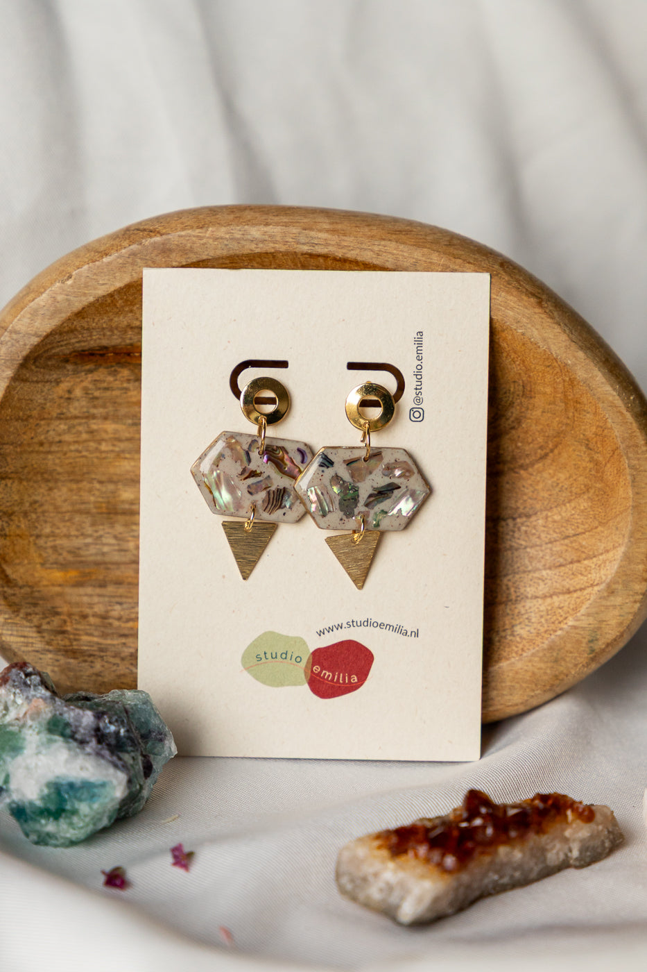 Oorbellen | Mother of Pearl Moon hex