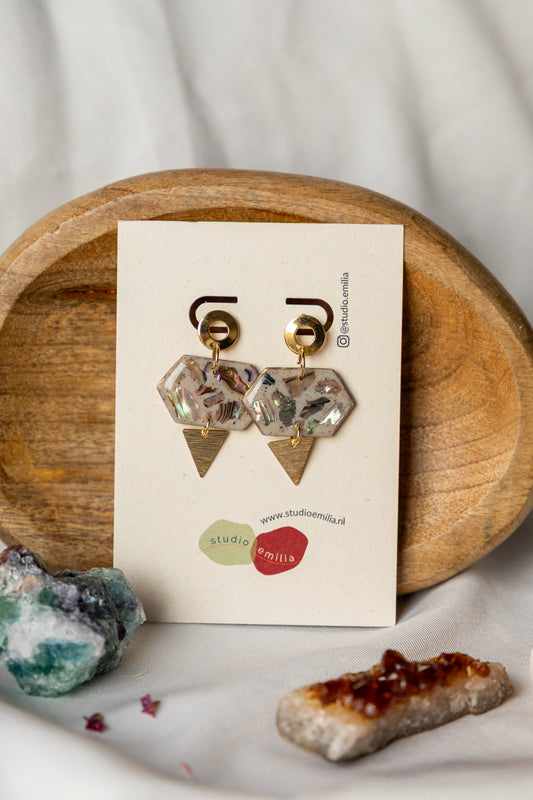 Oorbellen | Mother of Pearl Moon hex