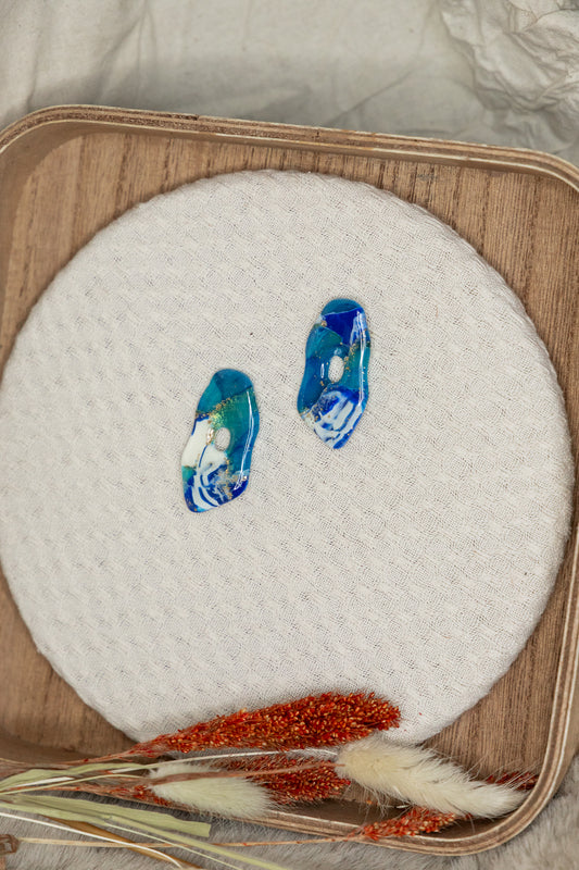 Oobellen, roestvrijstaal, blauwe oorbellen, oorbellen van klei, statement oorbellen