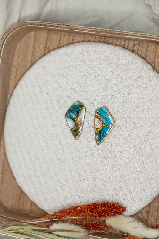 statement oorbellen, oorbellen van klei, dames oorbellen, blauwe oorbellen