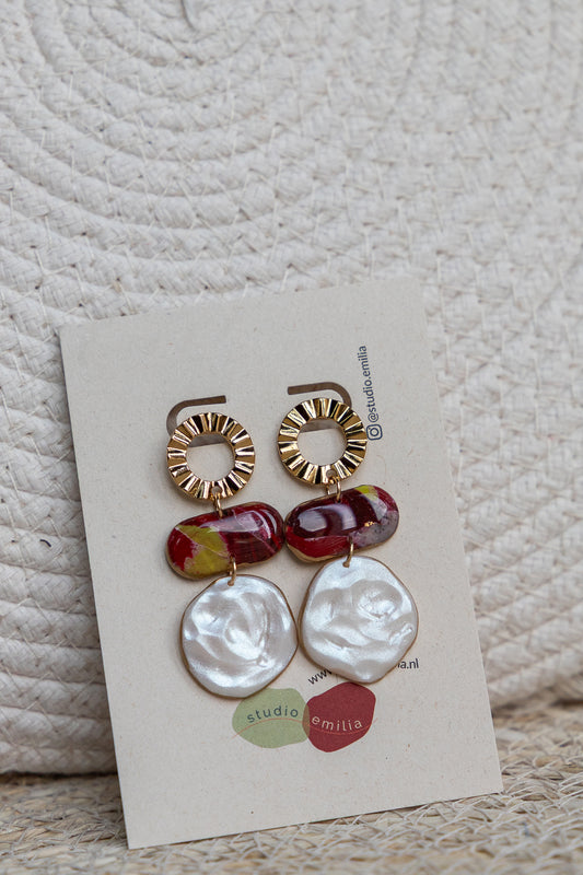 Oorbellen | MORPH - Red & pearls