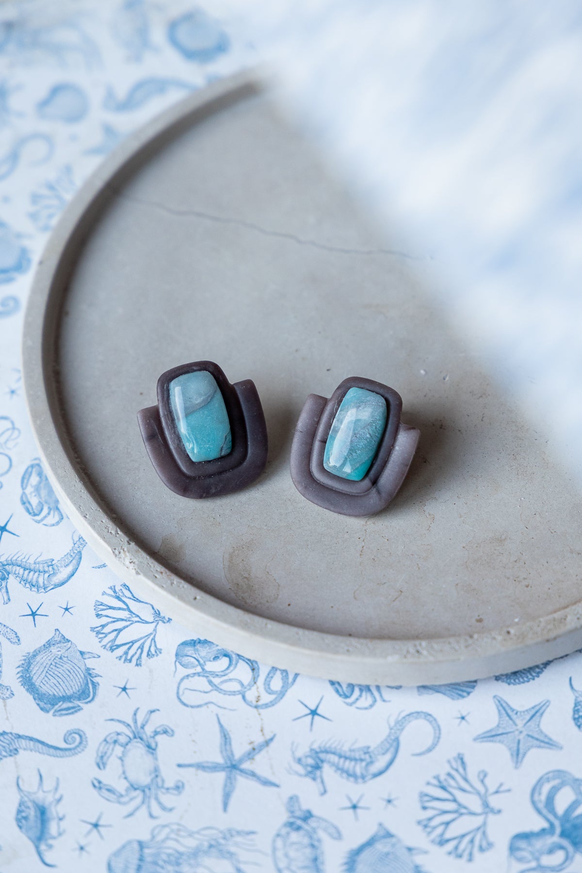 vierkant oorstekers cadeau zomer grijs turquoise lente 
