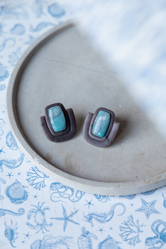 vierkant oorstekers cadeau zomer grijs turquoise lente 